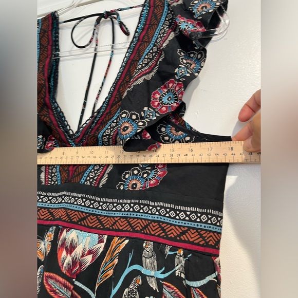 Anthropologie Black Floral & Animal Print Deep V Front Dress Sz. M‎ - Picture 7 of 11